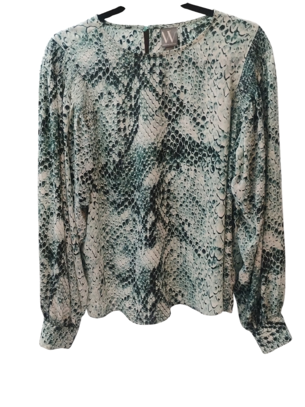 W by Worthington Teal, Cream Snake-Print Blouse SZ L ❤️